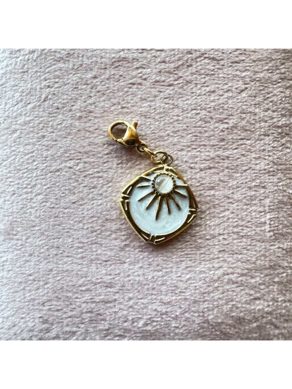 18k Gold PVD Stainless Steel Sunburst Charm Clip On Celestial Sun White Enamel - Picture 13 of 13